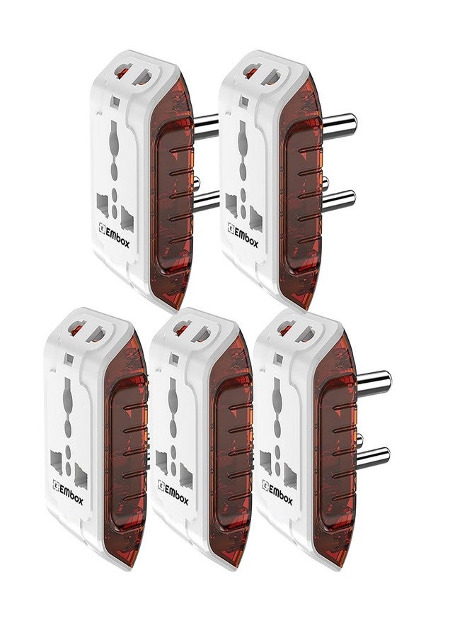 EMBOX مقابس متعددة الأطراف من إمبوكس، 3 دبابيس، 240 فولت | محول متعدد المقابس مع مؤشر LED | يدعم المقابس ثنائية وثلاثية الأطراف | مقبس ثلاثي الأطراف للأجهزة المنزلية والمكتبية | (عبوة من 5 قطع) - Image 1